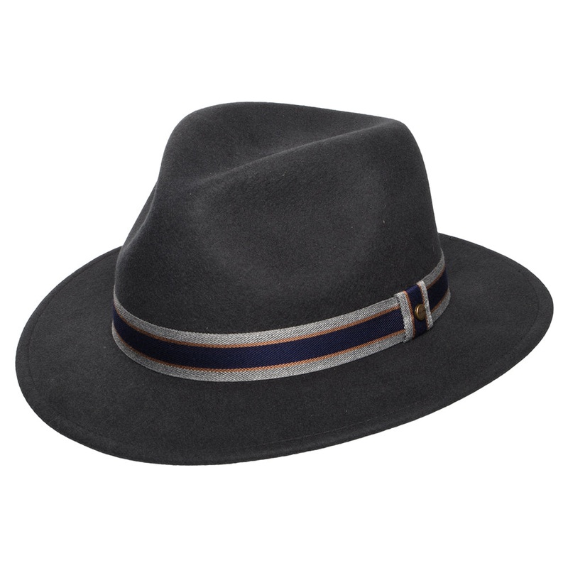 Stetson Hats Valcourt Traveller Crushable Water Repellent Wool Felt Safari Fedora Hat – Dark Grey S