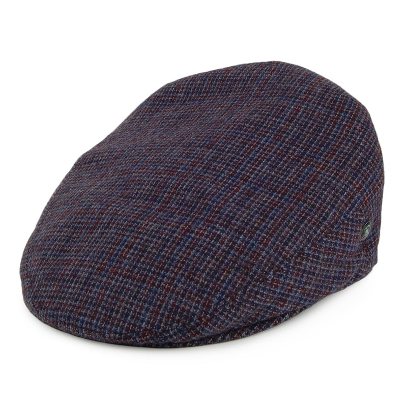 City Sport Micro Check Virgin Wool Flat Cap – Blue-Burgundy 55