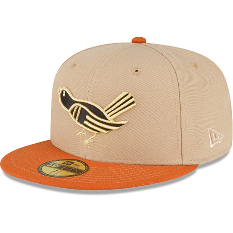 New Era Just Caps Beige Camel Baltimore Orioles 2023 59FIFTY Fitted Hat