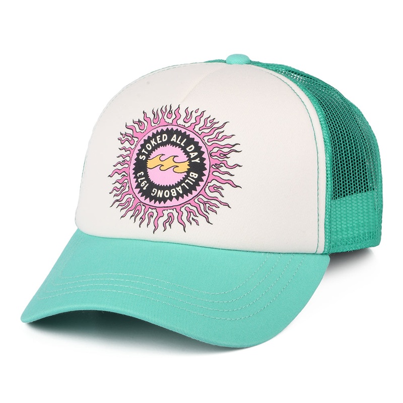 Billabong Hats Aloha Forever Trucker Cap – White-Aqua Adjustable