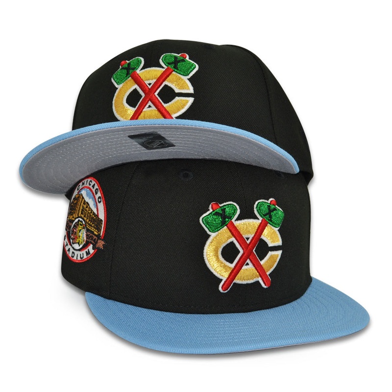 Chicago Blackhawks “MADHOUSE ON MADISON” Exclusive New Era 59Fifty Fitted Hat – Black/Sky 6 7/8