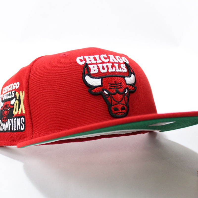 Chicago Bulls 6 X NBA Champs New Era 59fifty Fitted Hat (Red Green Under Brim) 7