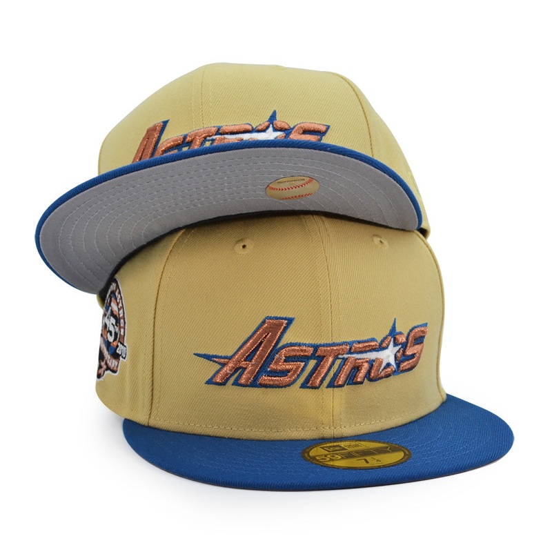 Houston Astros Script 45 YEARS Exclusive New Era 59Fifty Fitted Hat – Vegas Blue/SSBlue 6 7/8