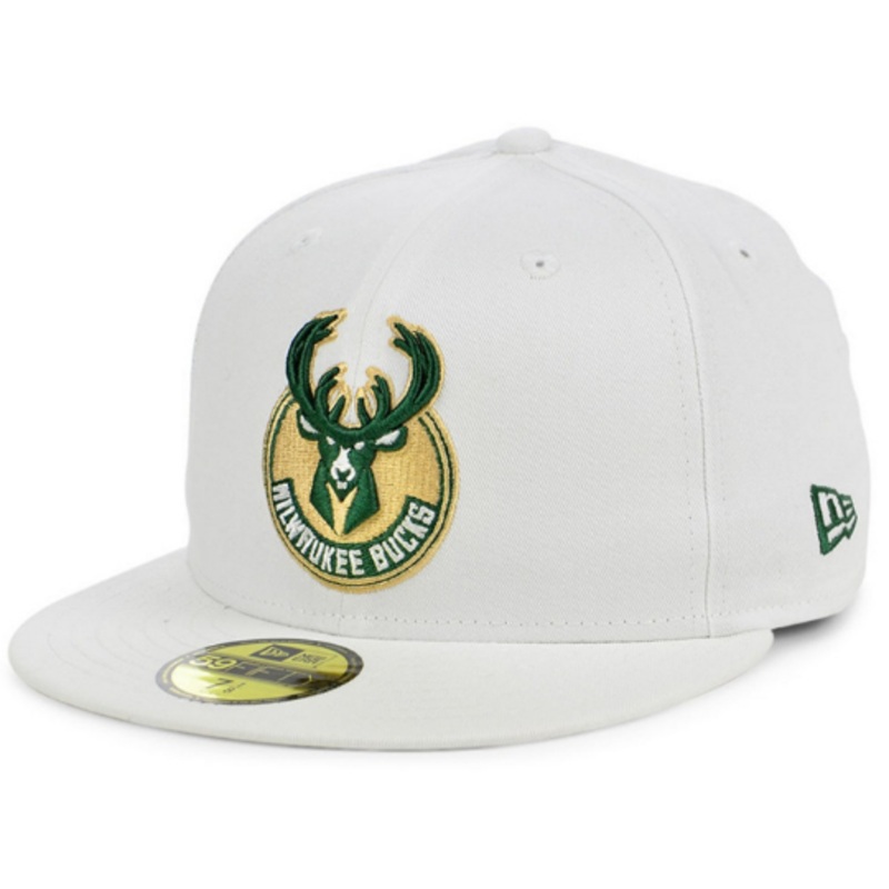 New Era Milwaukee Bucks Sanded White 59FIFTY Fitted Hat
