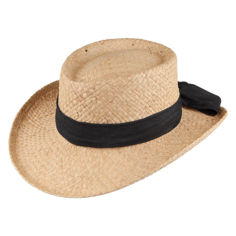Scala Hats Porquerolles Raffia Gambler Hat with Bow – Natural with Black 1-Size