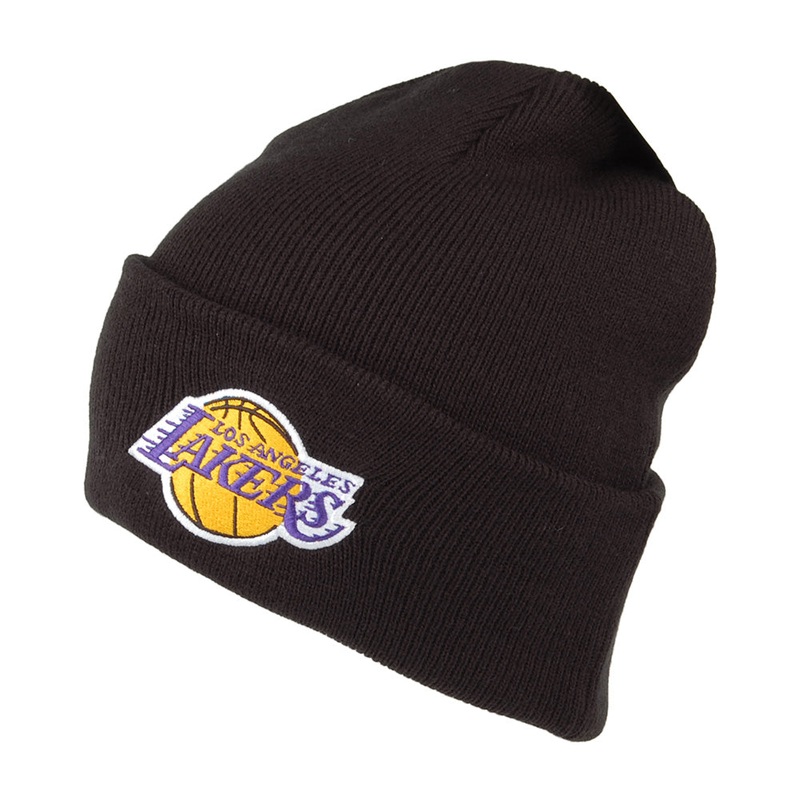 Mitchell & Ness L.A. Lakers Beanie Hat – NBA Team Logo Cuff Knit – Black 1-Size