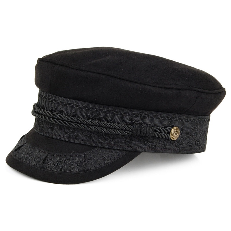 Brixton Hats Albany Faux Suede Fiddler Cap – Black Small-56cm