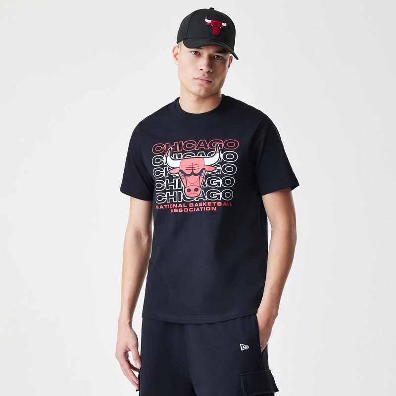 Chicago Bulls NBA Stack Wordmark Black T-Shirt XS