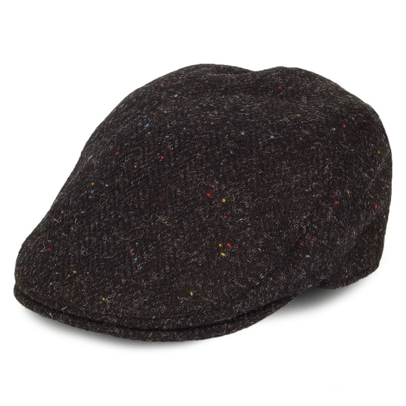 Failsworth Hats HARRIS TWEED Herringbone Oban Flat Cap with Earflaps – Charcoal 55