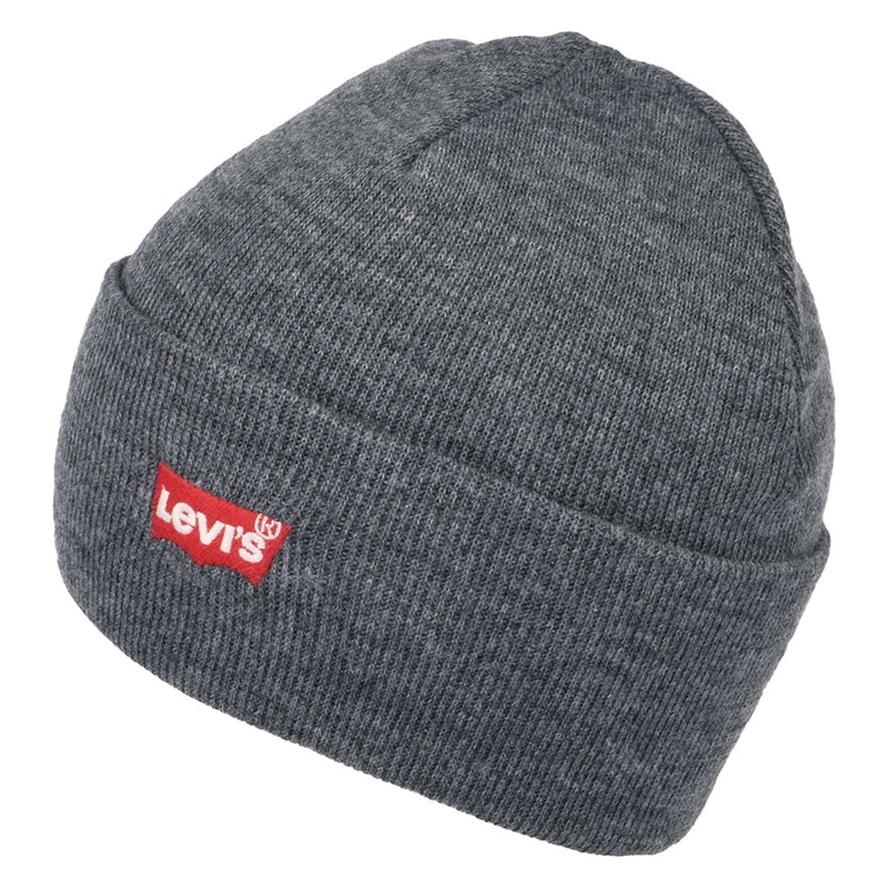 Levi’s Hats Red Batwing Embroidery Slouchy Beanie Hat – Grey 1-Size