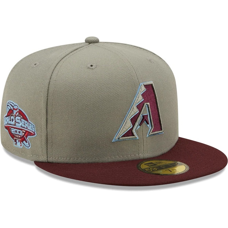 New Era Arizona Diamondbacks Gray/Maroon 2001 World Series Blue Undervisor 59FIFTY Fitted Hat