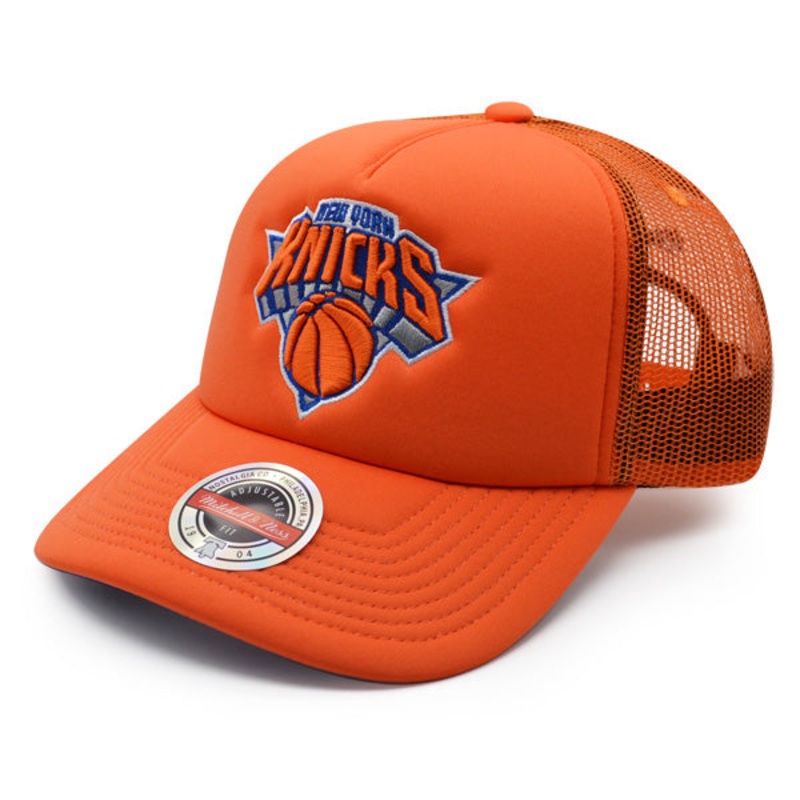 New York Knicks Mitchell & Ness KEEP ON TRUCKIN Foam Trucker Snapback Hat -Orange/Royal