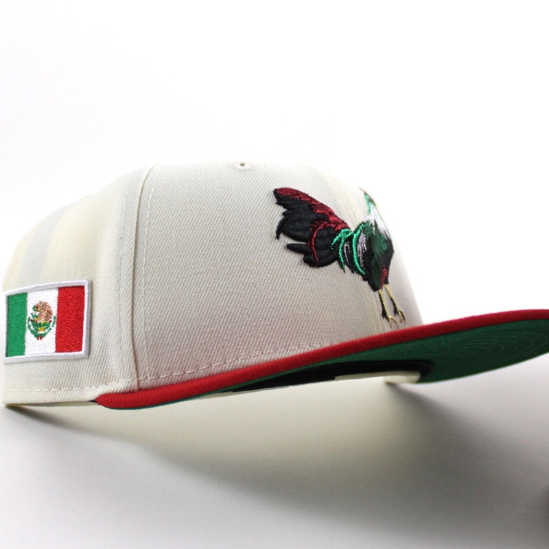 ROOSTER Mexico Flag New Era 59Fifty Fitted Hat (Chrome White Scarlet Red Green Under Brim) 6 7/8