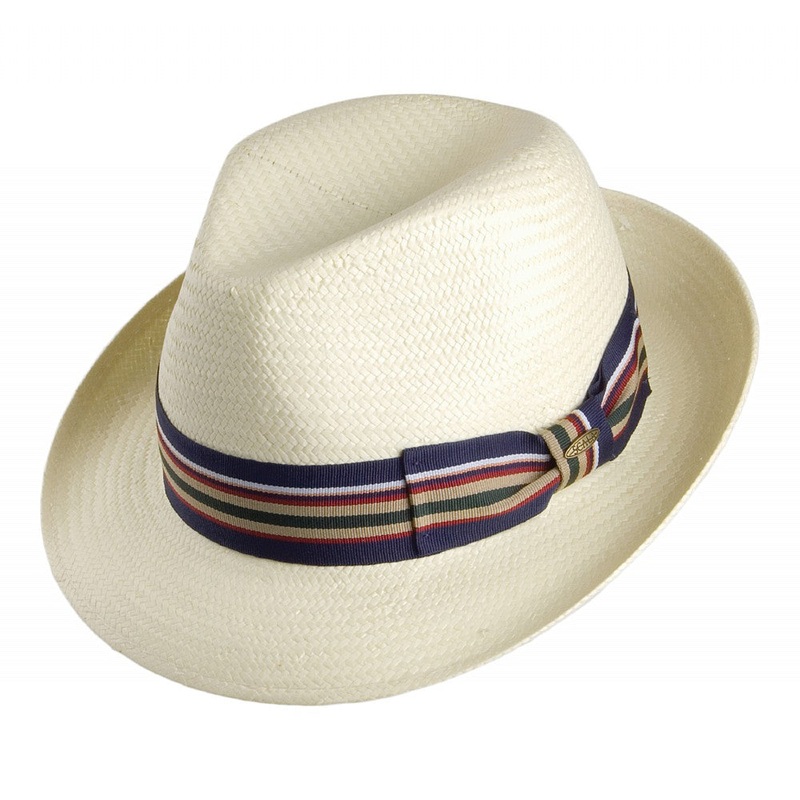 Scala Hats Toyo Straw Fedora Hat with Striped Band – Ivory M