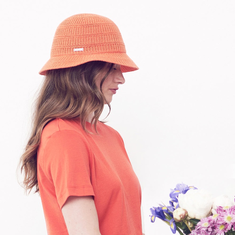Seeberger Hats Knitted Linen Blend Bucket Hat – Orange 1-Size
