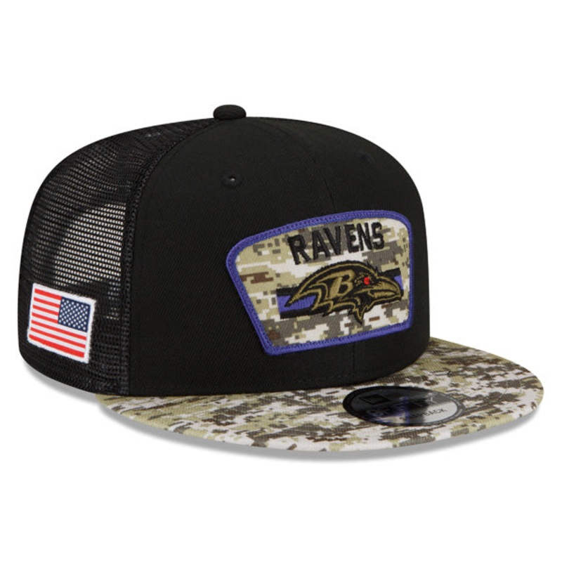 Baltimore Ravens NFL 2021 Salute to Service 9FIFTY Snapback Hat – Black/Camo