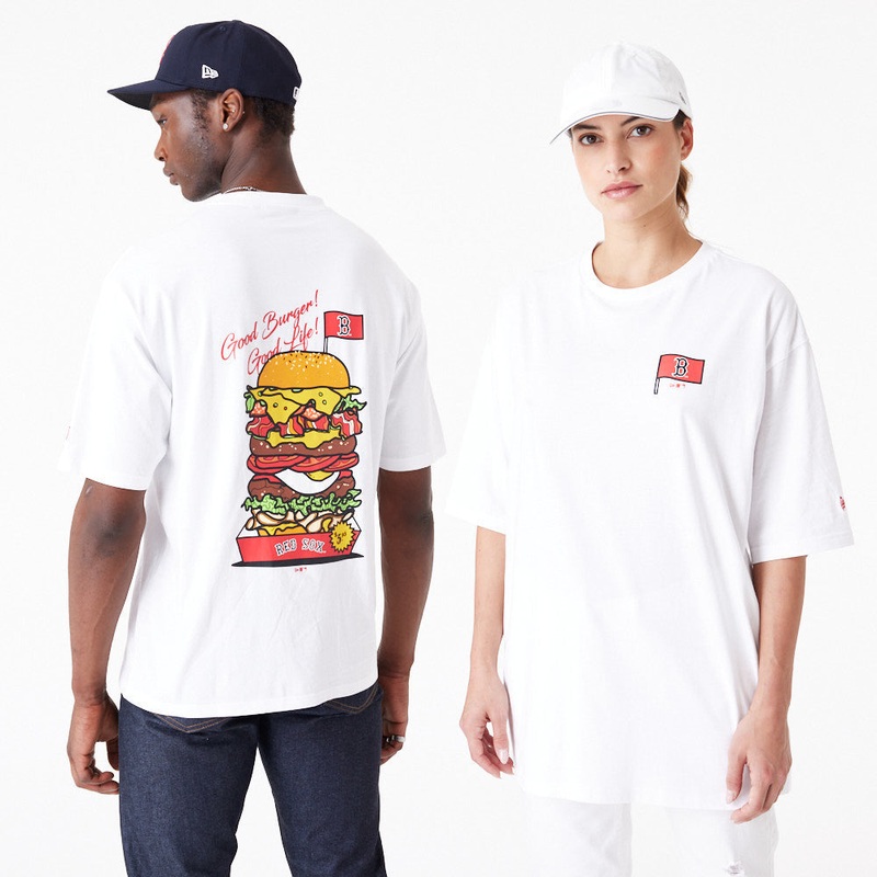 Boston Red Sox MLB Burger Graphic Oversized White Tee S