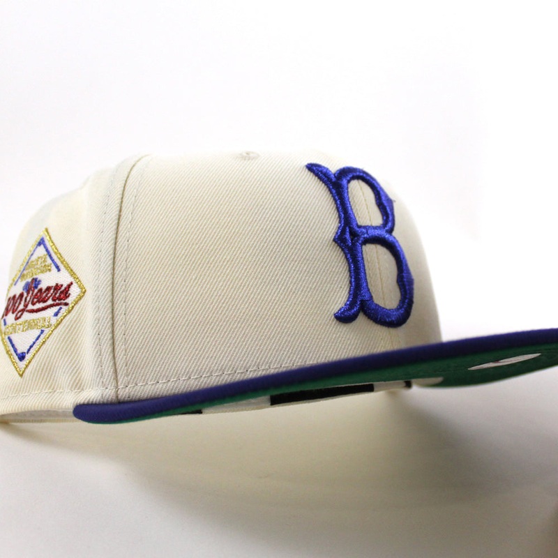 Brooklyn Dodgers 100 Years 59Fifty New Era Fitted Hat (Chrome White Dark Royal Blue and Green Under Brim) 7
