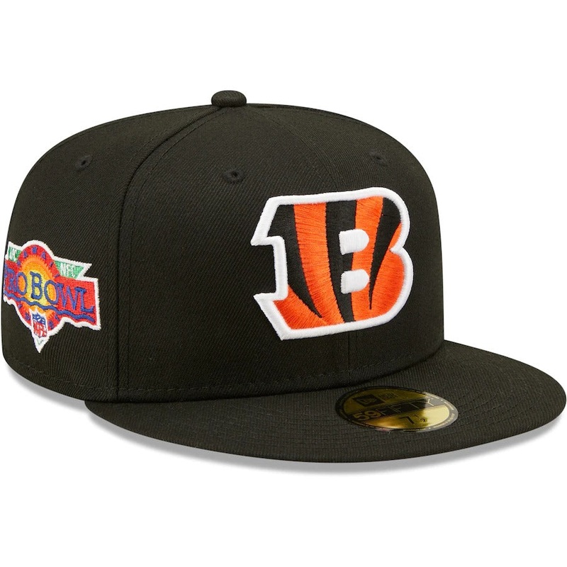 New Era Black Cincinnati Bengals 1991 Pro Bowl Side Patch Orange Undervisor 59FIFY Fitted Hat
