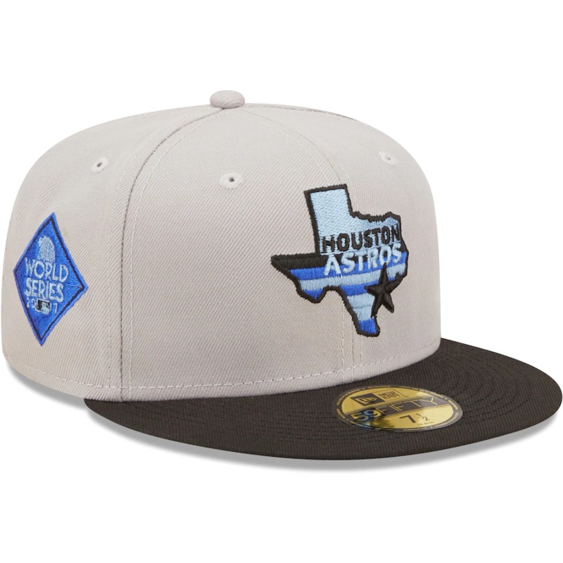 New Era Houston Astros 2017 World Series Gray/Black Blue Undervisor 2022 59FIFTY Fitted Hat