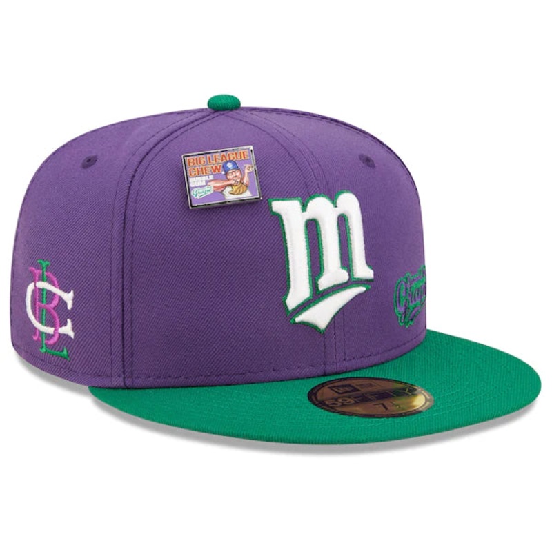 New Era MLB x Big League Chew  Minnesota Twins Ground Ball Grape Flavor Pack 59FIFTY Fitted Hat – Purple/Green