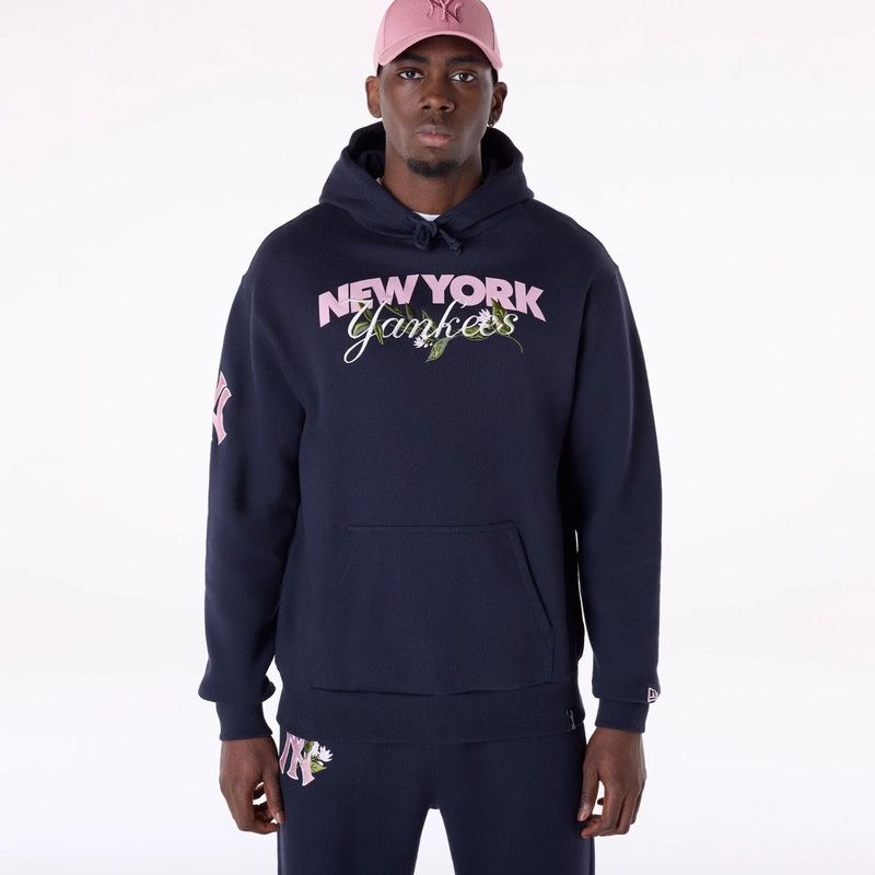 New York Yankees MLB Floral Navy Pullover Hoodie XS