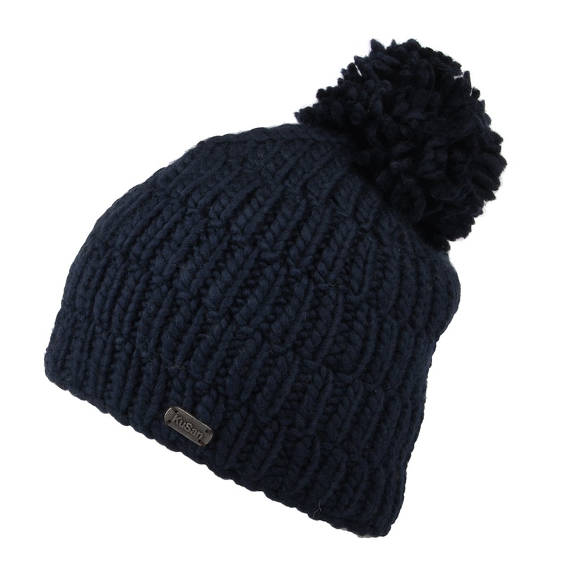 Kusan Moss Yarn Rib Cable Bobble Hat – Navy Blue 1-Size
