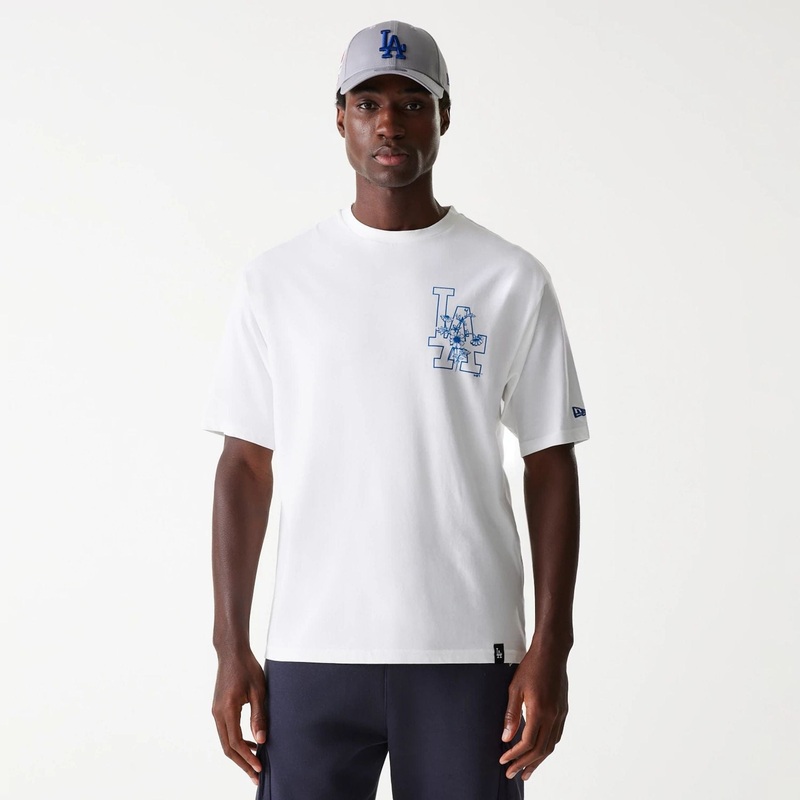 LA Dodgers MLB Floral Graphic White Oversized T-Shirt XS