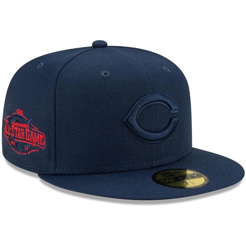 New Era Cincinnati Reds Navy Cooperstown Collection Oceanside Red Under Visor 59FIFTY Fitted Hat