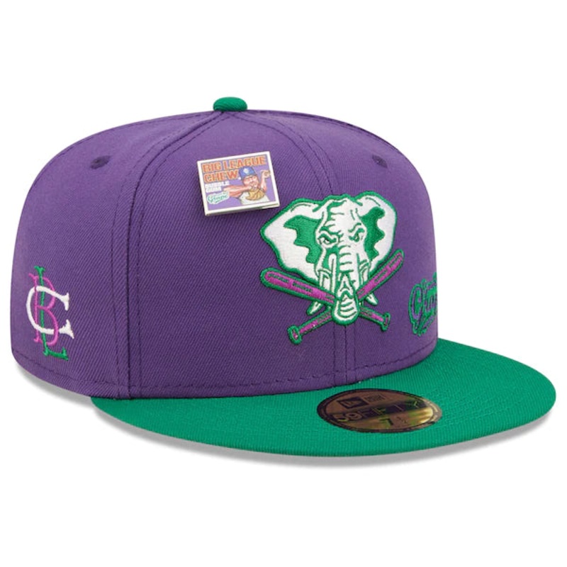 New Era MLB x Big League Chew  Oakland Athletics Ground Ball Grape Flavor Pack 59FIFTY Fitted Hat – Purple/Green