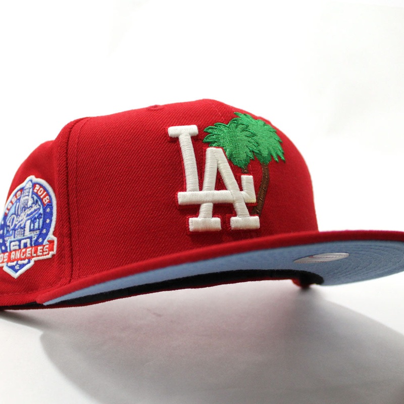 Palm Tree Los Angeles Dodgers 60th Anniversary New Era 59Fifty Fitted Hat (Glow in the Dark Red Sky Blue Under Brim) 7