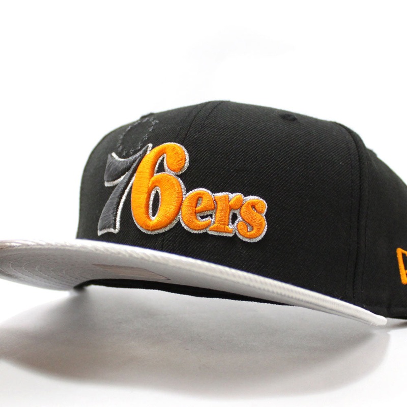 Philadelphia 76ers New Era 59FIFTY Fitted Hat (Black Metallic Sliver Gray Under Brim) 7 3/8