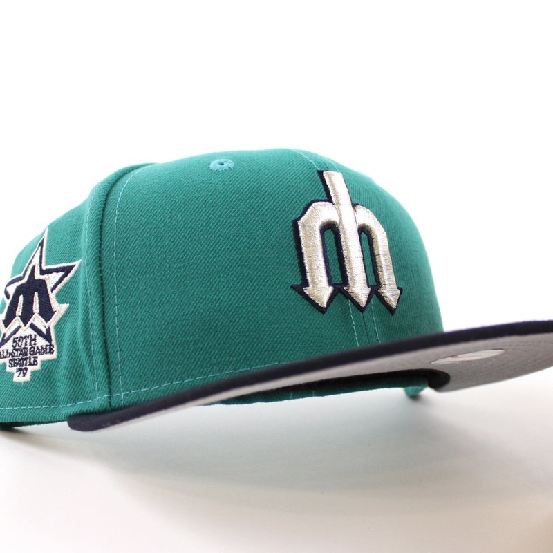 Seattle Mariners 1979 All Star Game New Era 59Fifty Fitted Hat (GITD Aqua Navy Gray Under Brim) 7