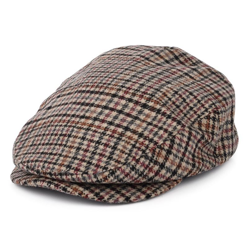 Brixton Hats Hooligan Houndstooth Flat Cap – Sand-Black-Purple Small-56cm