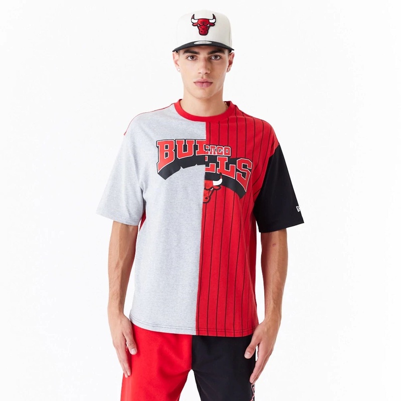 Chicago Bulls NBA Half Pinstripe Red Oversized T-Shirt XS