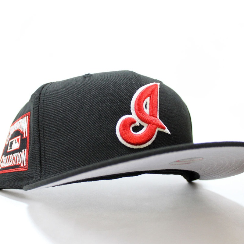 Cleveland Indians Cooperstown Collection Patch New Era 59Fifty Fitted Hat (Glow in the Dark Logo Black Gray Under Brim) 7