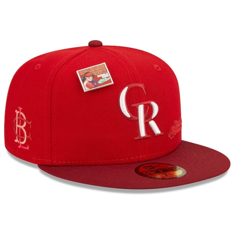New Era MLB x Big League Chew  Colorado Rockies Slammin’ Strawberry Flavor Pack 59FIFTY Fitted Hat – Scarlet/Cardinal