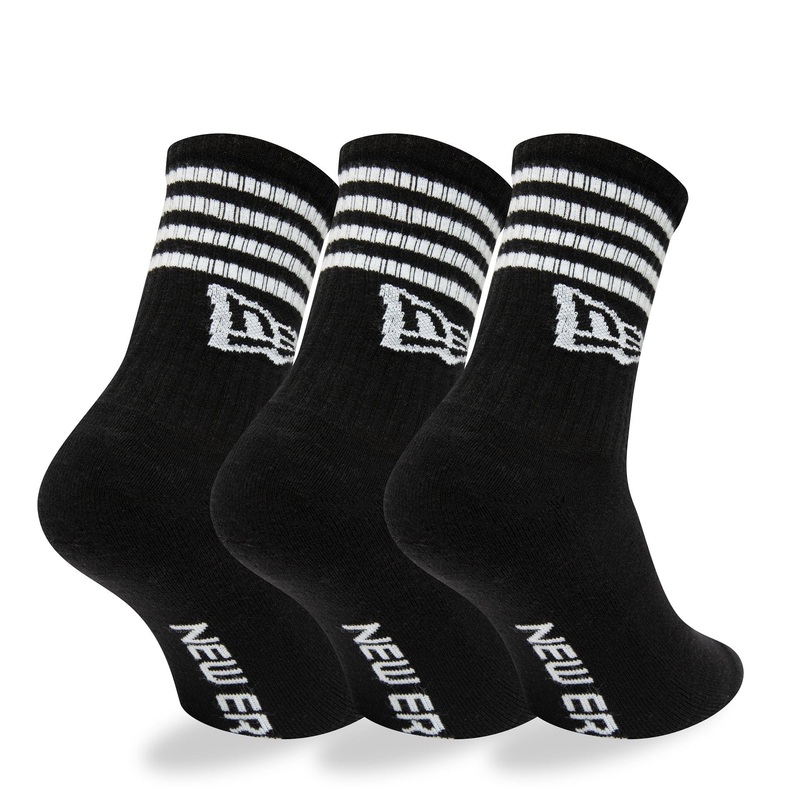 New Era Stripe 3 Pack Crew Black Socks 2-5
