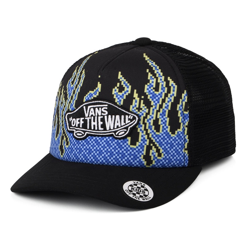 Vans Hats Kids Pixel Flame Trucker Cap – Black CHILD ADJ.