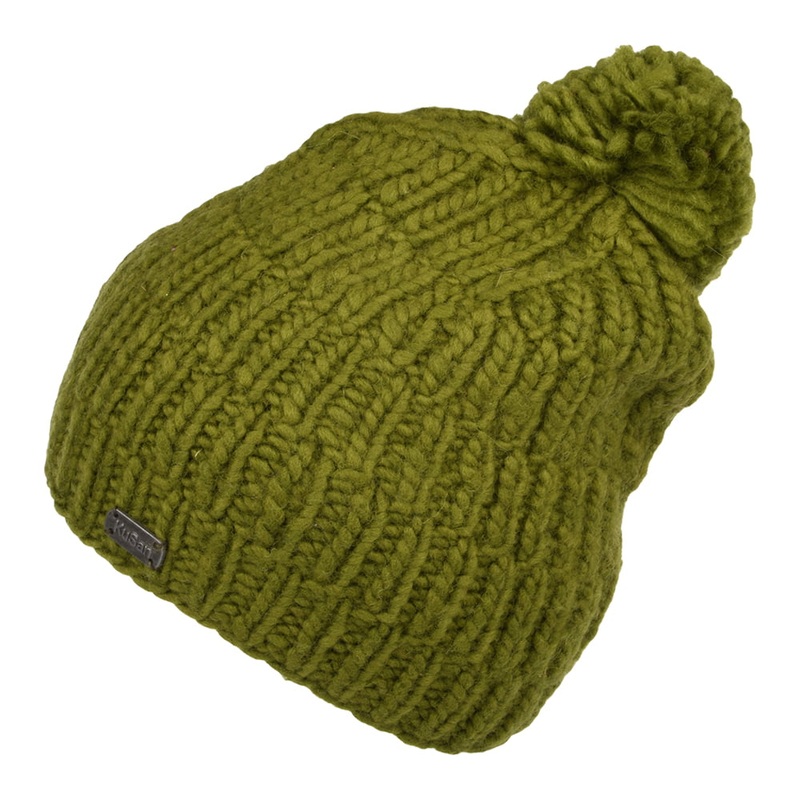 Kusan Moss Yarn Rib Cable Bobble Hat – Khaki 1-Size