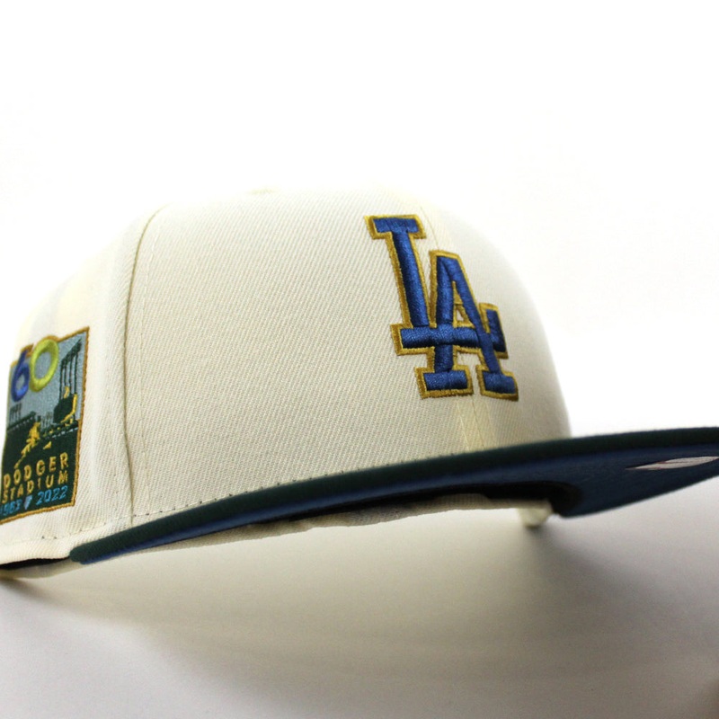 Los Angeles Dodgers 60TH DODGER STADIUM New Era 59Fifty Fitted Hat (CHROME WHITE DK GREEN SEASHORE BLUE Under Brim) 7