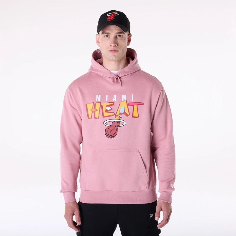 Miami Heat NBA Graphic Dark Pink Oversized Pullover Hoodie XS