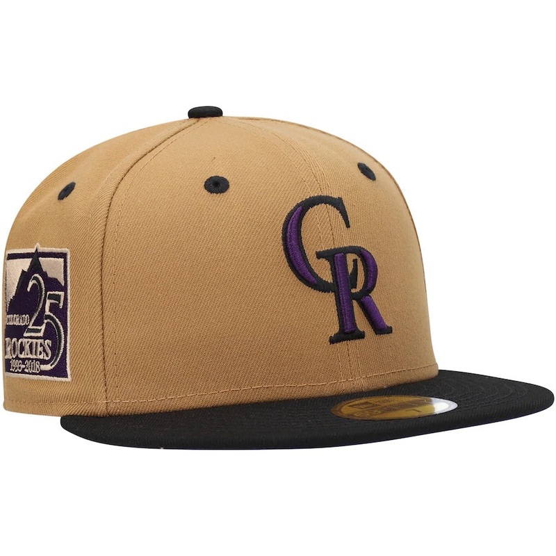 New Era Colorado Rockies Tan/Black Cooperstown Collection 25th Anniversary Purple Undervisor 59FIFTY Fitted Hat