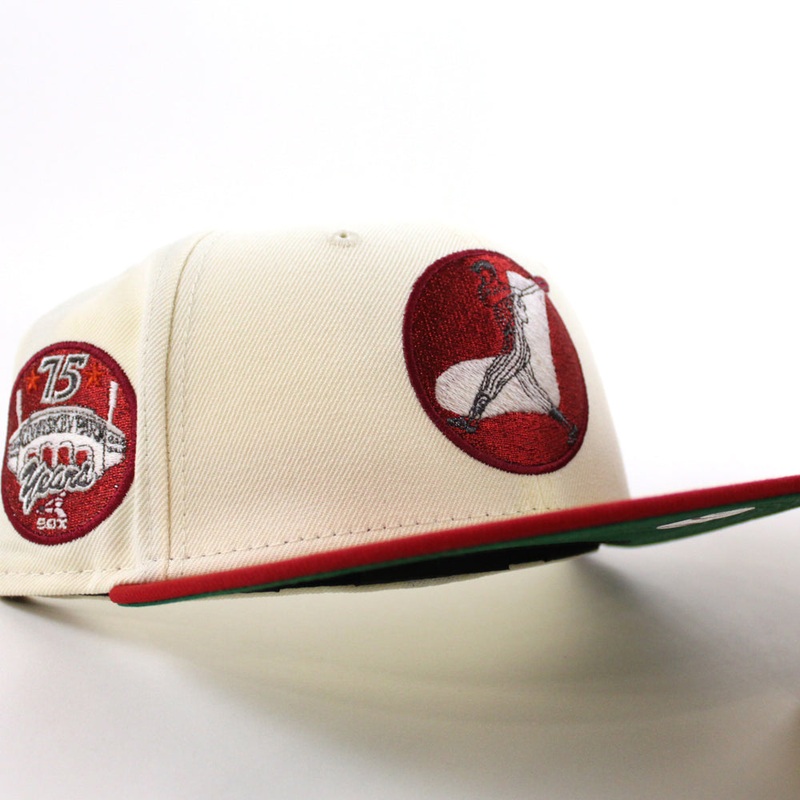 Chicago White Sox COMISKEY PARK New Era Fitted 59Fifty Hat (Chrome White Scarlet Red Gray Under Brim) 7
