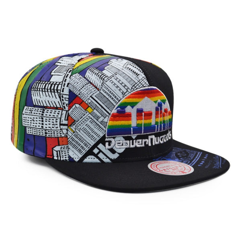 Denver Nuggets Mitchell & Ness SUPER REMIX Snapback Hat – Black/Rainbox