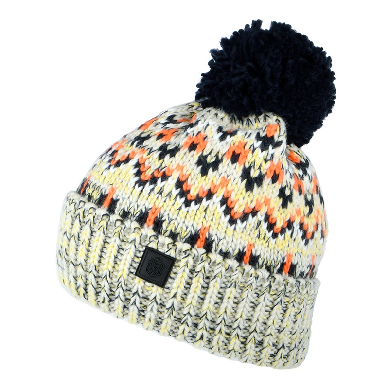 Failsworth Hats Arctic Fair Isle Bobble Hat – Light Grey-Navy-Orange 1-Size