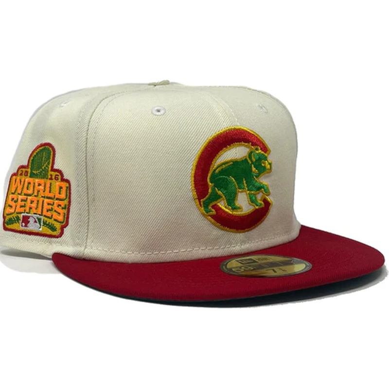 New Era Chicago Cubs Off-White 2016 World Series Green Undervisor 59FIFTY Fitted Hat