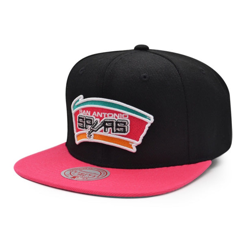 San Antonio Spurs Mitchell & Ness CLASSIC 2Tone Snapback Hat – Black/Pink/Teal Bottom