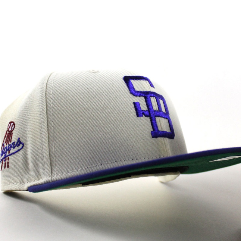 Santa Barbara Dodgers Patch New Era 59Fifty Fitted Hat (Chrome White Royal Blue Green Under Brim) 7