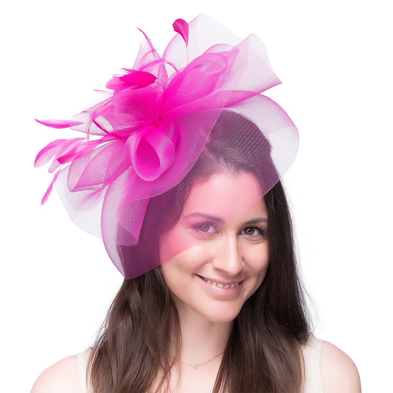 Jane Anne Designs Joanne Veil Fascinator – Fuchsia 1-Size